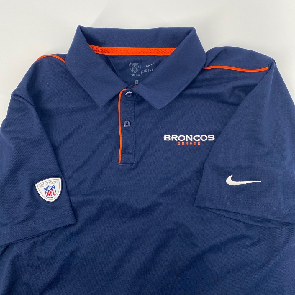 Denver Broncos NFL Polo Mens Large Blue Nike Dri-FIT On-Field Training Shirt